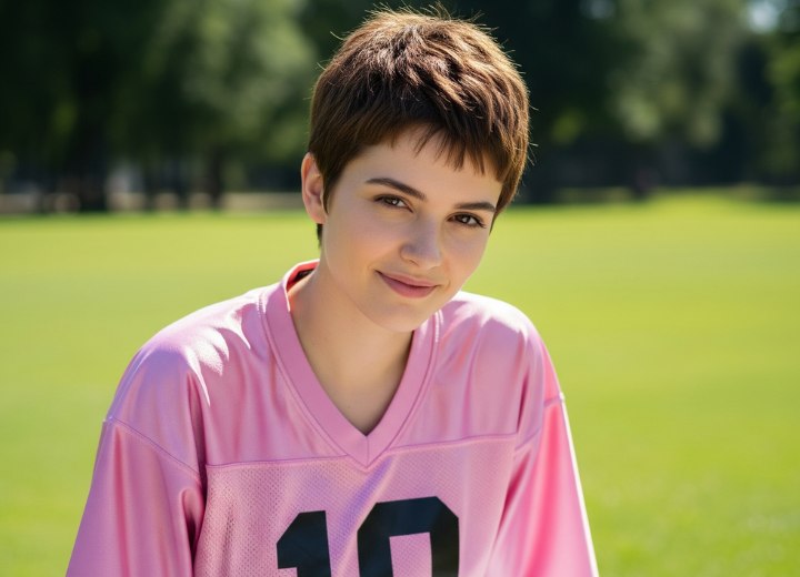 Sporty pixie cut with short bangs