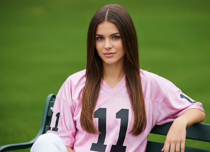 Long straight hair with a center part