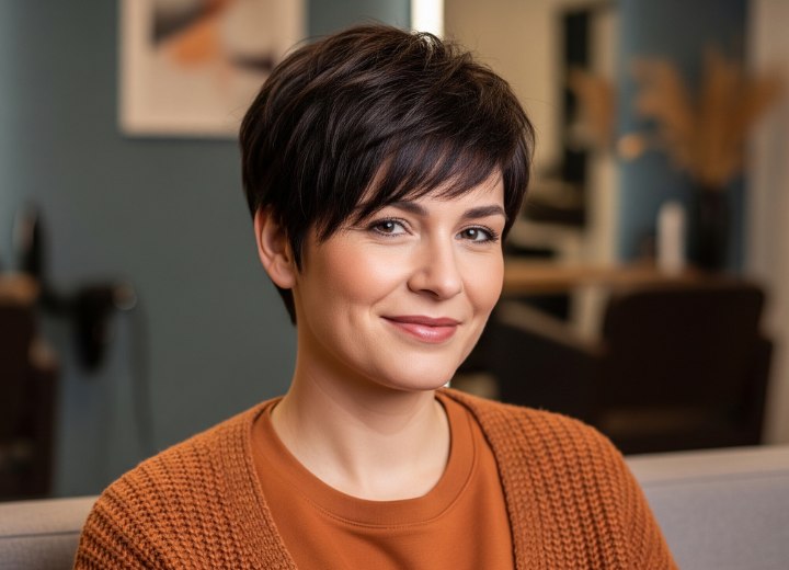 Chocolate brown pixie cut for autumn