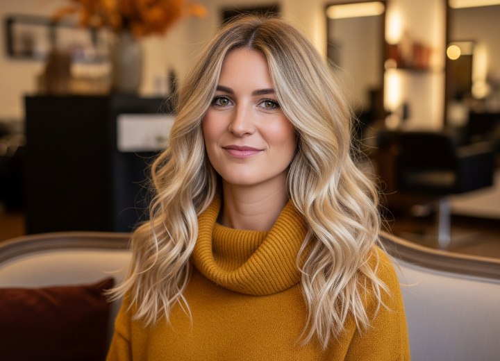 Long and wavy blonde hair for autumn
