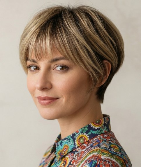 Blonde pixie cut with movement