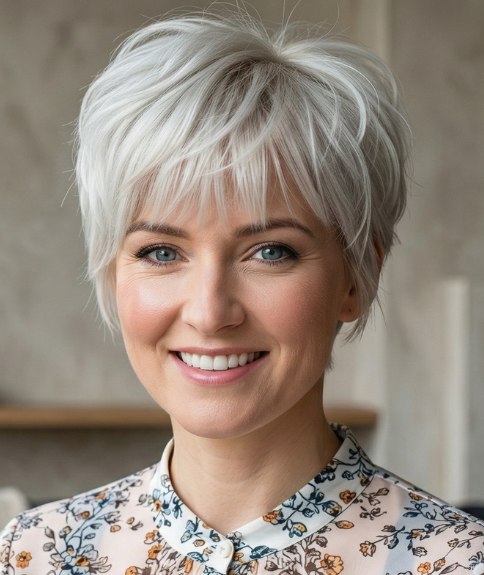 Blonde pixie cut with wisps