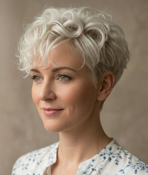 Blonde pixie cut with curls