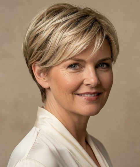 Blonde pixie cut with layers