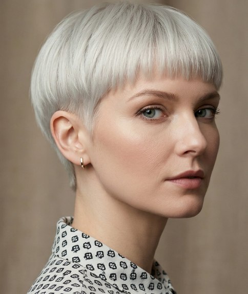 Platinum blonde pixie cut