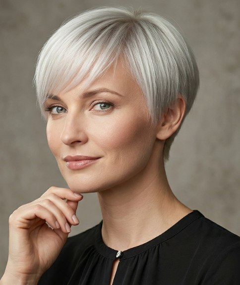 Silver-toned pixie cut