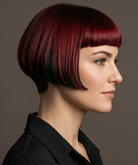 Cheek-length bob with very short blunt bangs