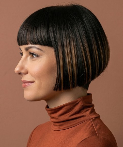 Jaw-length bob with blunt bangs