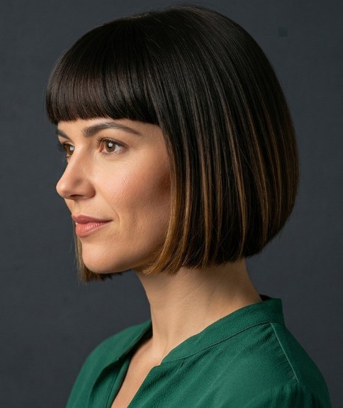 Classic chin-length bob with a blunt fringe