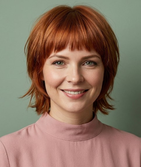 Shag cut with a blunt fringe