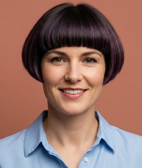 Micro bob with a blunt fringe