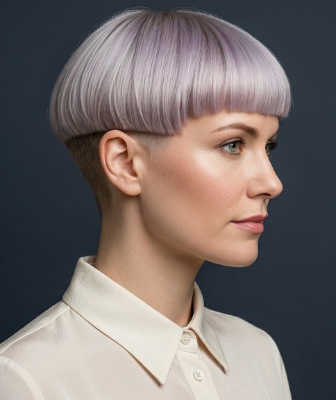 Mushroom cut with a pastel hair color