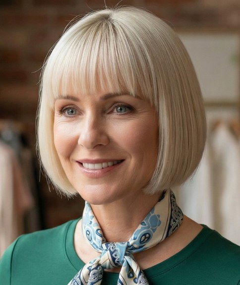 Platinum blonde chin-length bob