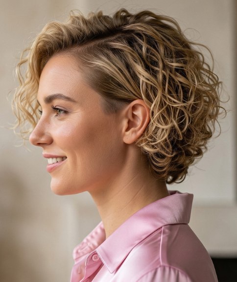 Bob with curls and shaved sections