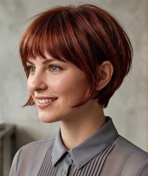 Hairstyle between a pixie and a bob