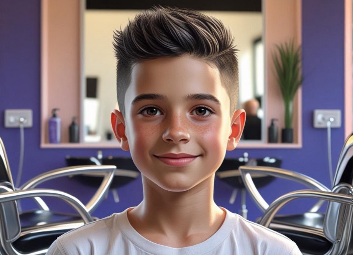 Fade haircut with longer top hair for young boys