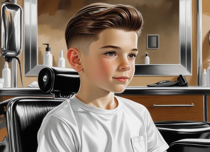 Young boys haircut with shorter sides and length on top of the head