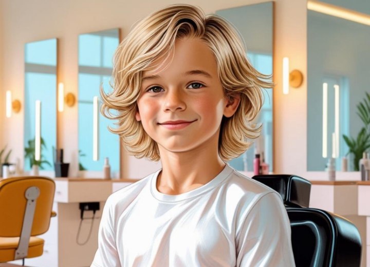 Beach hair style with layers for blonde young boys