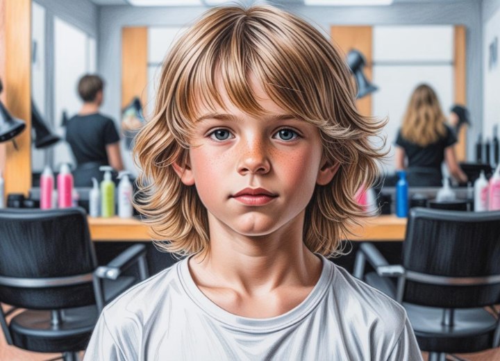 Medium-length layered surfer cut hairstyle for young boys