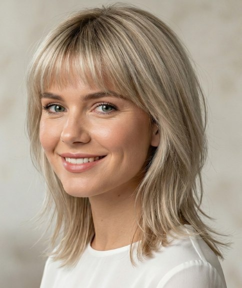 Medium-length blonde shag