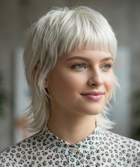 Mullet cut for women with white hair