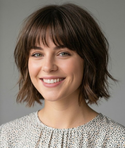 Choppy, between the jaw and neck bob