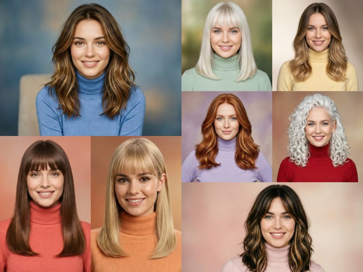 Long hairstyles, paired with turtlenecks