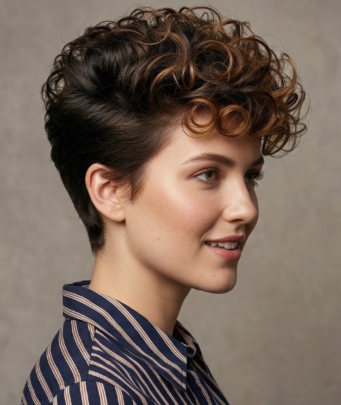 Youthful short hairstyle with curls