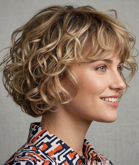 Blonde bob with curls