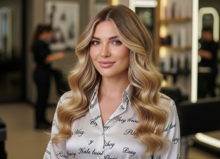 Long golden blonde hair with waves