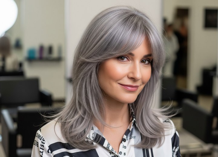 Elegant long style for gray hair