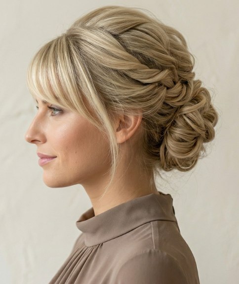 Updo with a low, braided bun