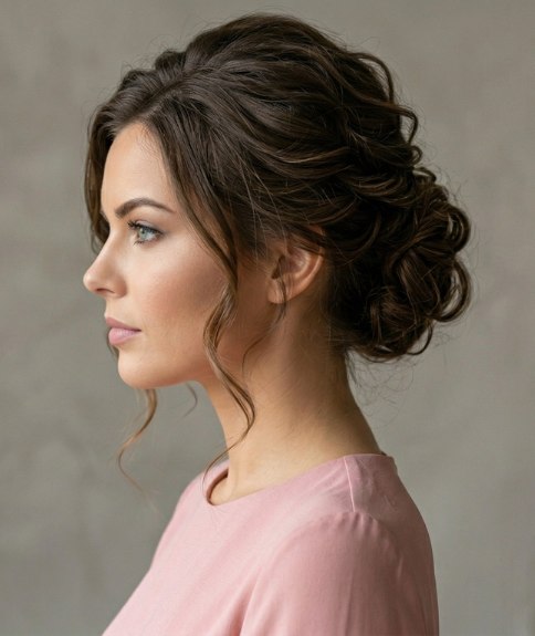 Hair styled in a romantic chignon
