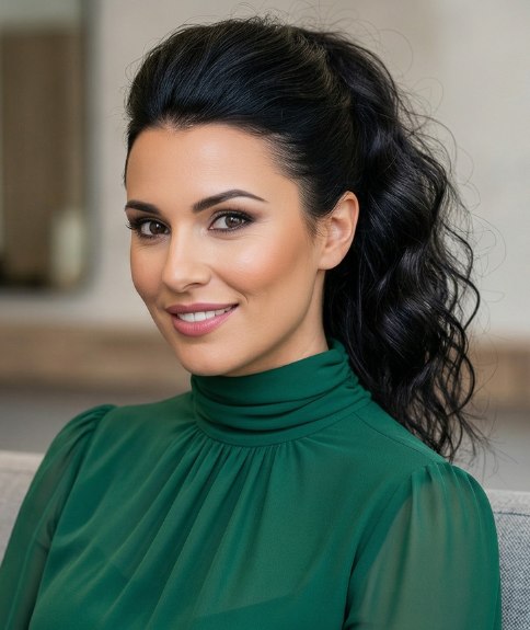 High ponytail with curls