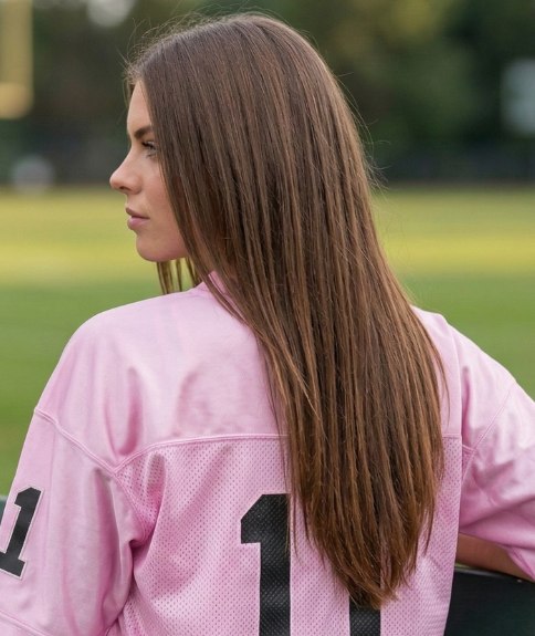 Woman with long and smooth chocolate brown hair