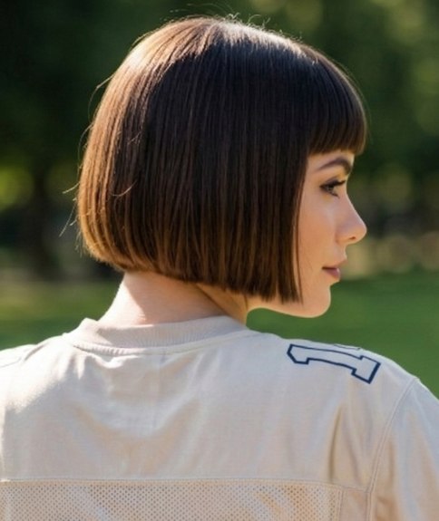 Sporty woman, wearing her hair in a blunt, short bob