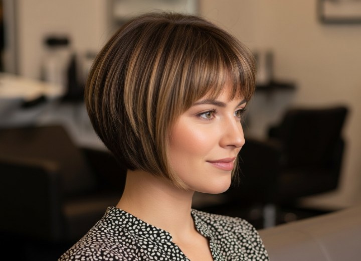 Brown angled bob with highlights