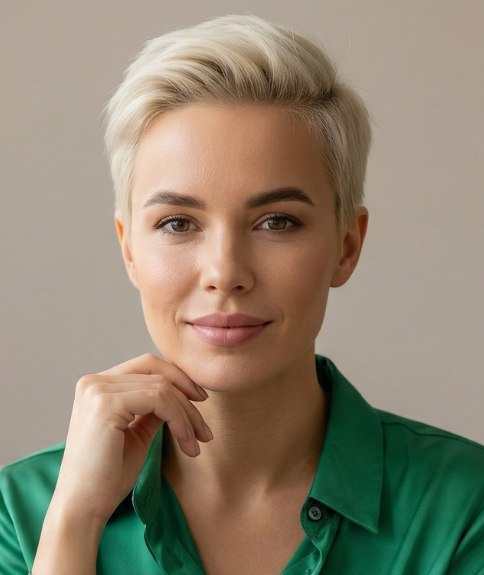Platinum blonde pixie cut