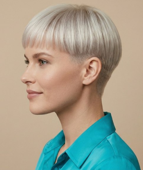 Platinum blonde bowl cut