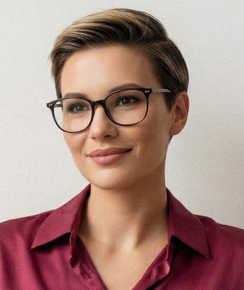 Short hairstyle that looks good with glasses