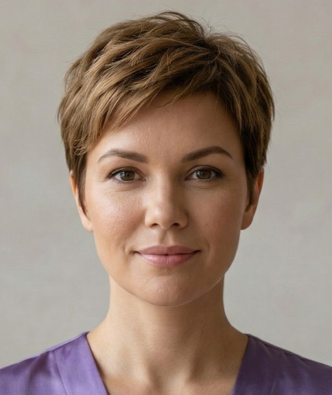 Soft pixie cut with an airy feel