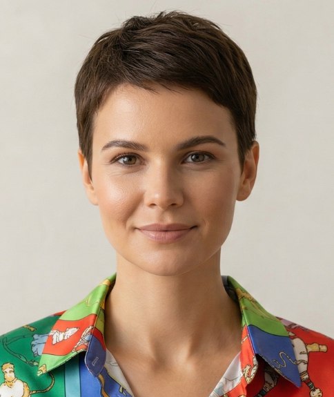 Classic pixie cut for dark hair