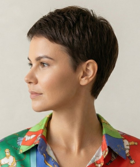 Short haircut with sideburns for women