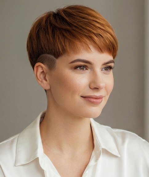 Short and feminine hairstyle with shaved sides