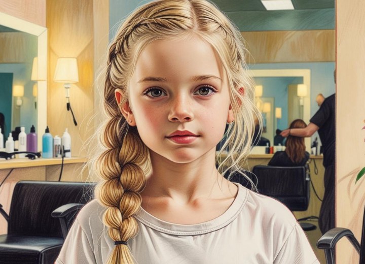 Hairstyle with a side-swept braid for young girls