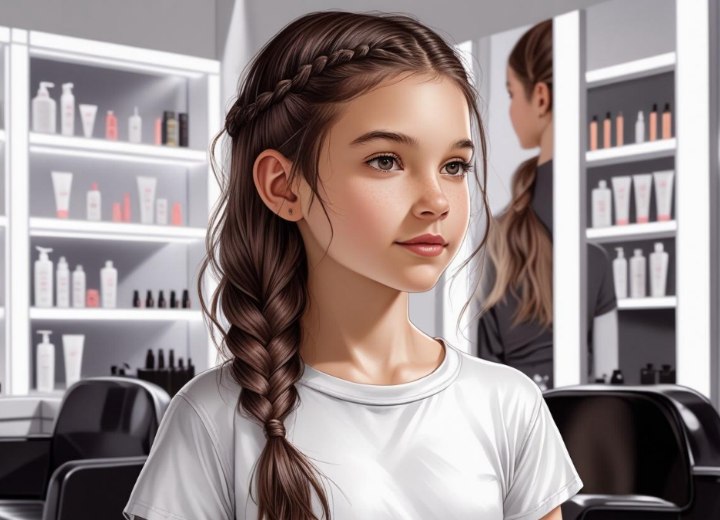 Hairstyle with a Dutch braid for little girls