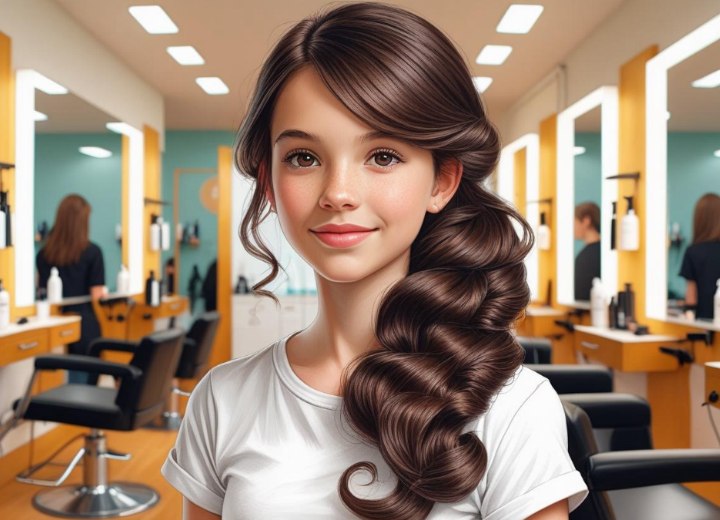 Girls hairstyle with side-swept waves