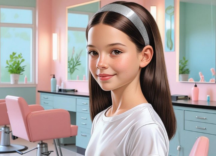 Hairstyle with a silver headband for young girls