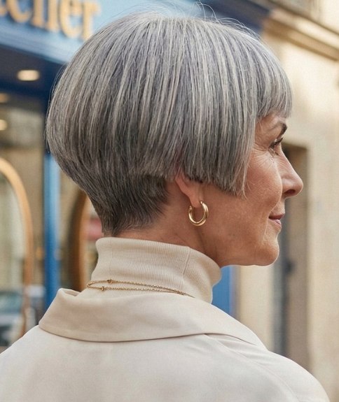 Daring short hairstyle for women with gray hair