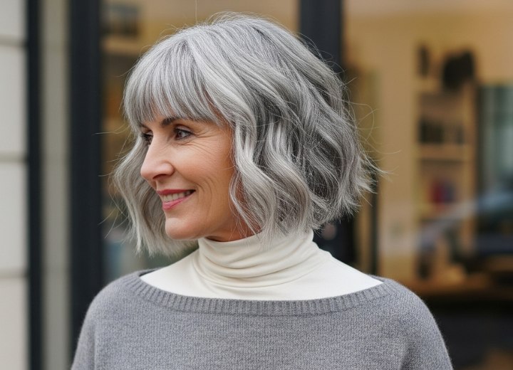 Bob for gray hair with natural texture